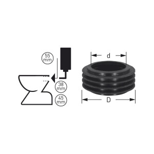 STEDO Euro-WC-Gummiverbinder d= 55mm, Rohr 38-45mm, schwarz